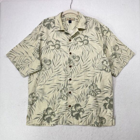 Tommy Bahama Shirt Men M Cream 100% Silk Floral Hawaiian Tropical Aloha Resort - Picture 1 of 10